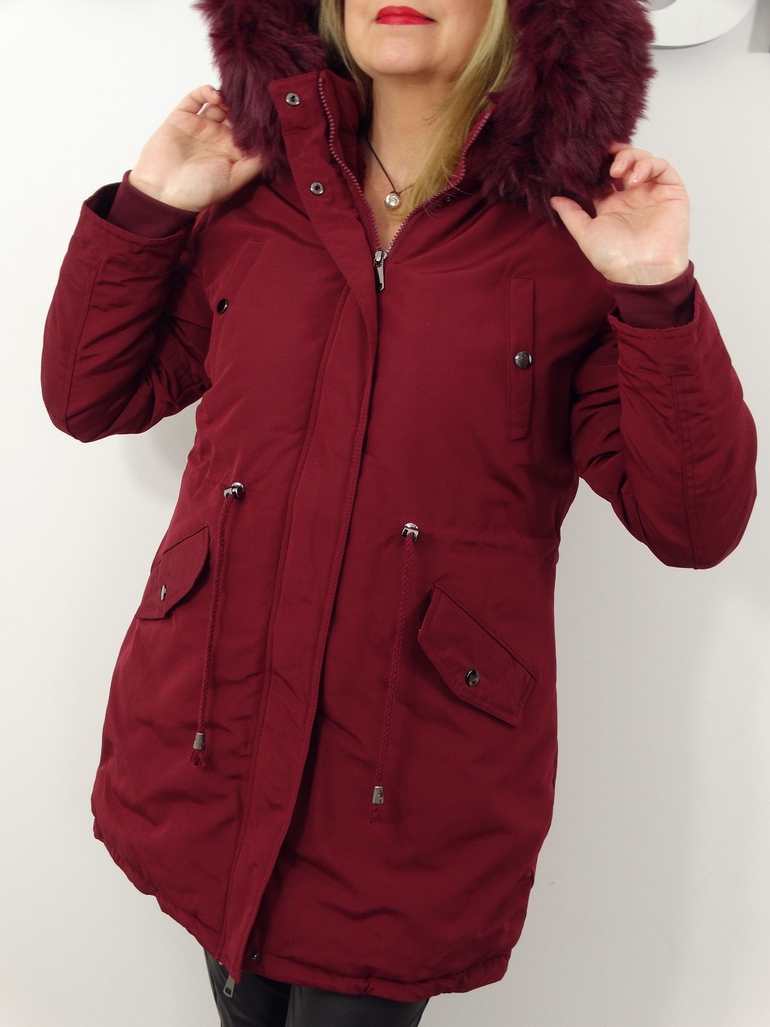 Kurtka Damska Zimowa Parka z Futerkiem FELICIA od 40 do 50 bordo - obrazek 7