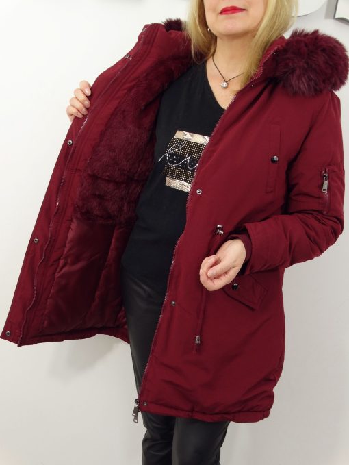Kurtka Damska Zimowa Parka z Futerkiem FELICIA od 40 do 50 bordo