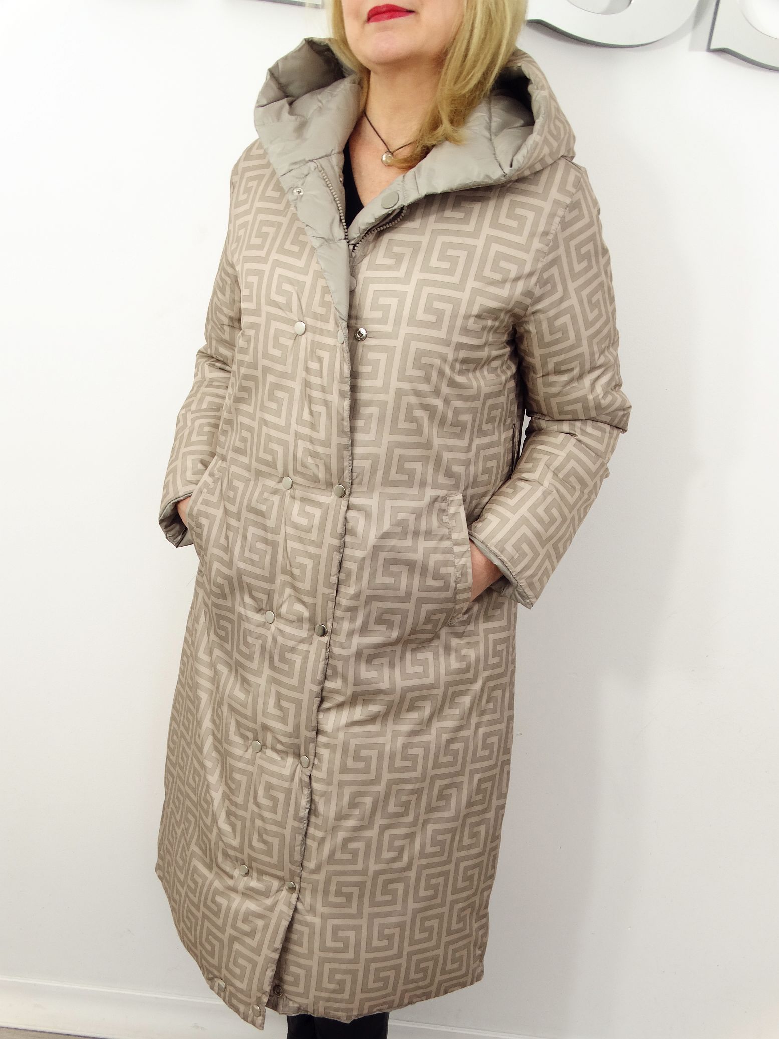 Płaszcz Pikowany Zimowy Dwustronny ZOE 44-54 beżowy - obrazek 2