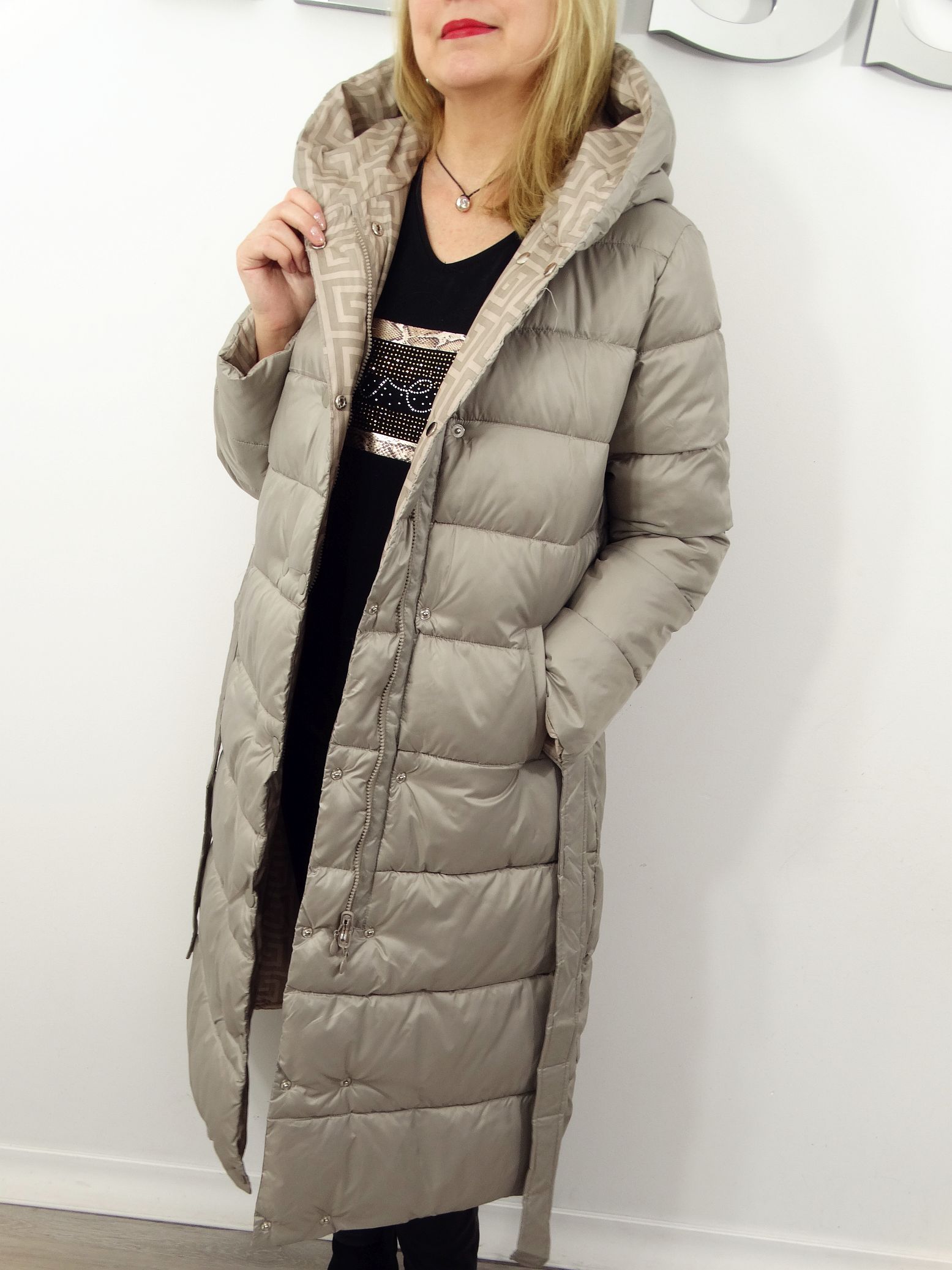 Płaszcz Pikowany Zimowy Dwustronny ZOE 44-54 beżowy - obrazek 5