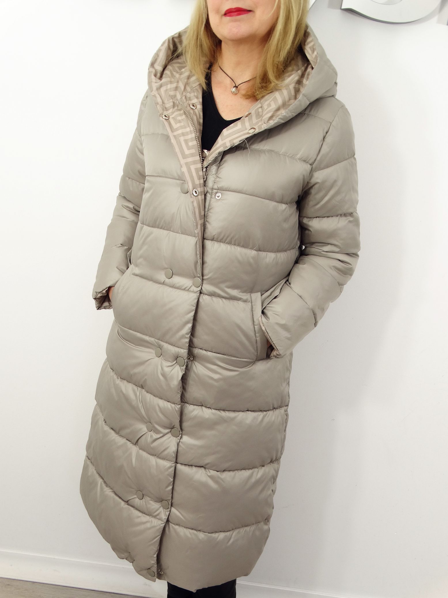 Płaszcz Pikowany Zimowy Dwustronny ZOE 44-54 beżowy - obrazek 4