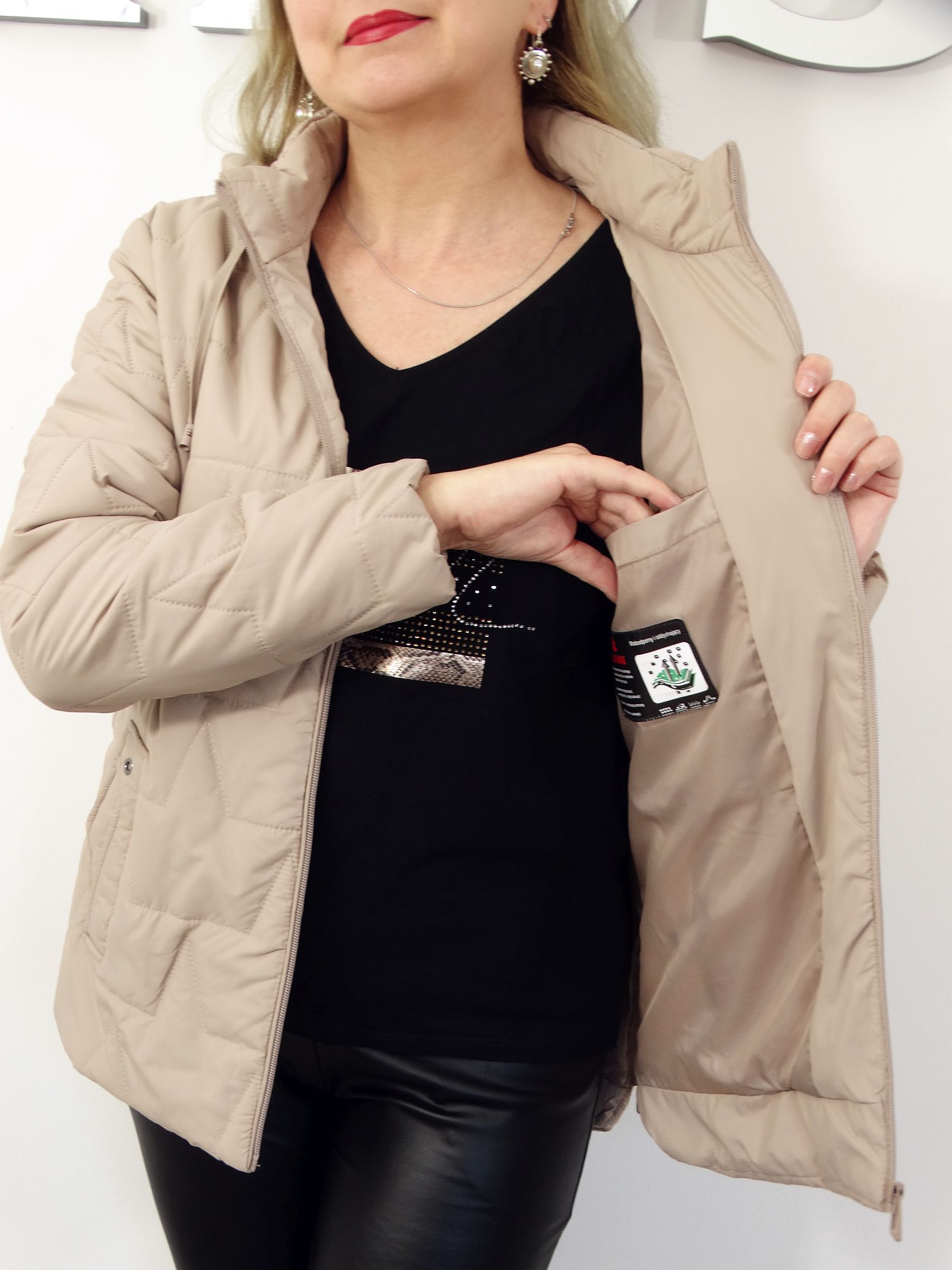 Kurtka Damska Pikowana Wiosenna Przejściowa DALIA od 40 do 54 beż - obrazek 6