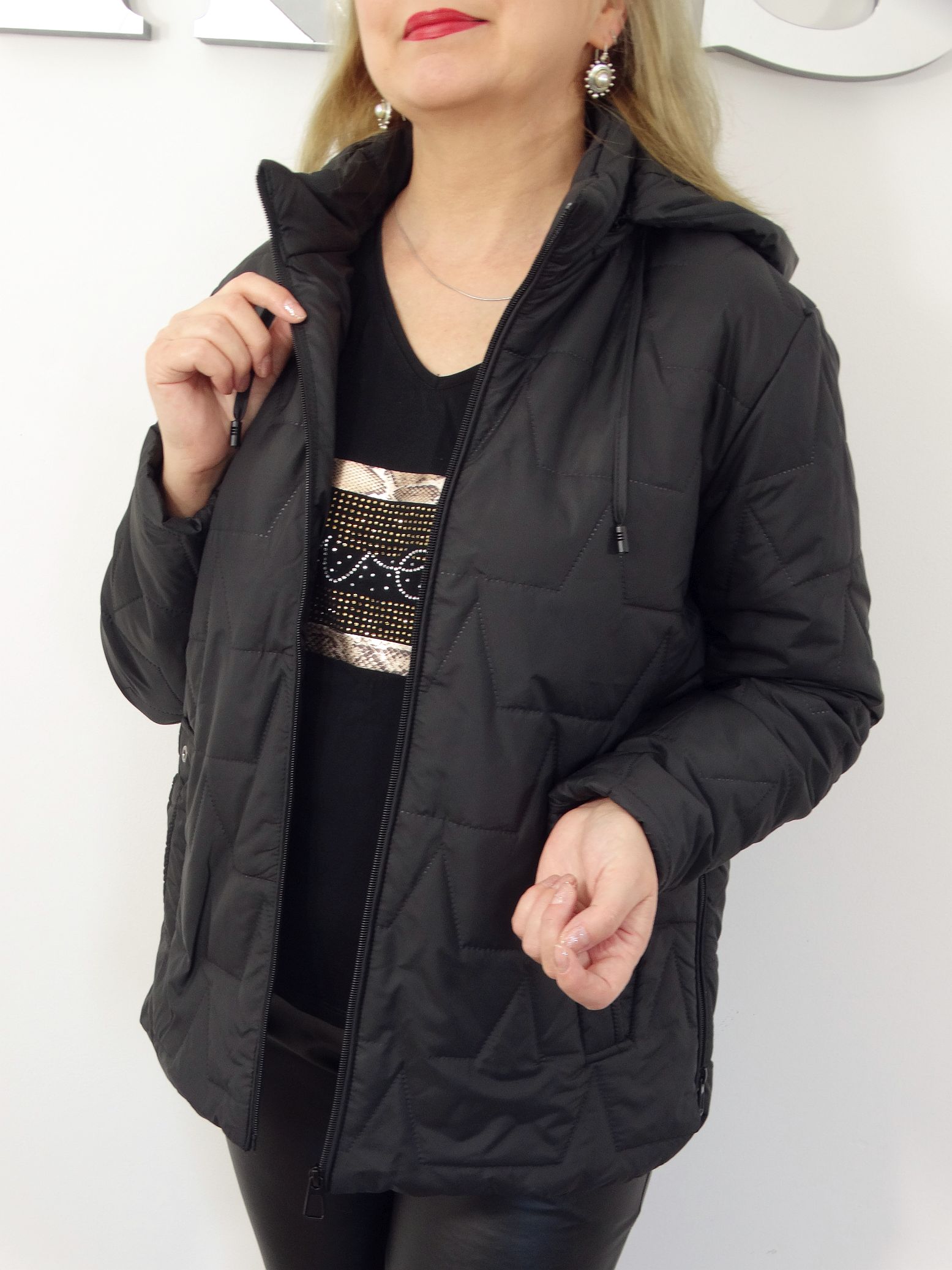 Kurtka Damska Pikowana Wiosenna Przejściowa DALIA od 40 do 54 czarna - obrazek 3