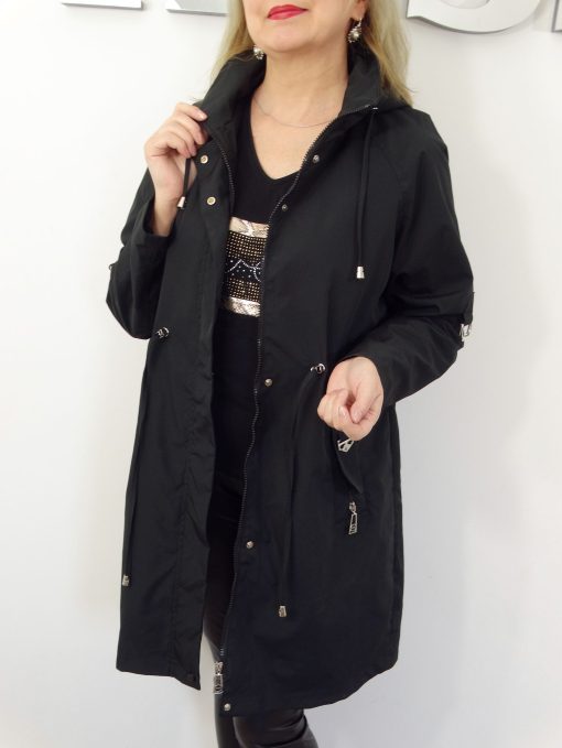 Płaszczyk Damski Wiosenny Parka Wiatrówka LILY od 44 do 54 czarny