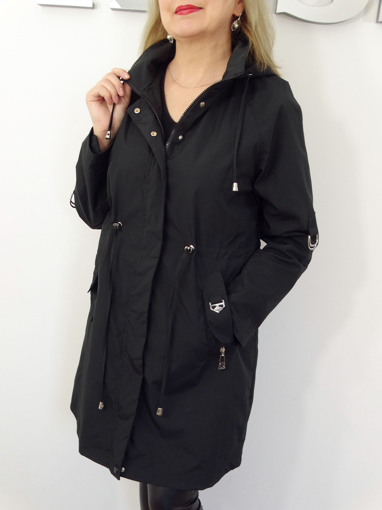 Płaszczyk Damski Wiosenny Parka Wiatrówka LILY od 44 do 54 czarny - obrazek 4