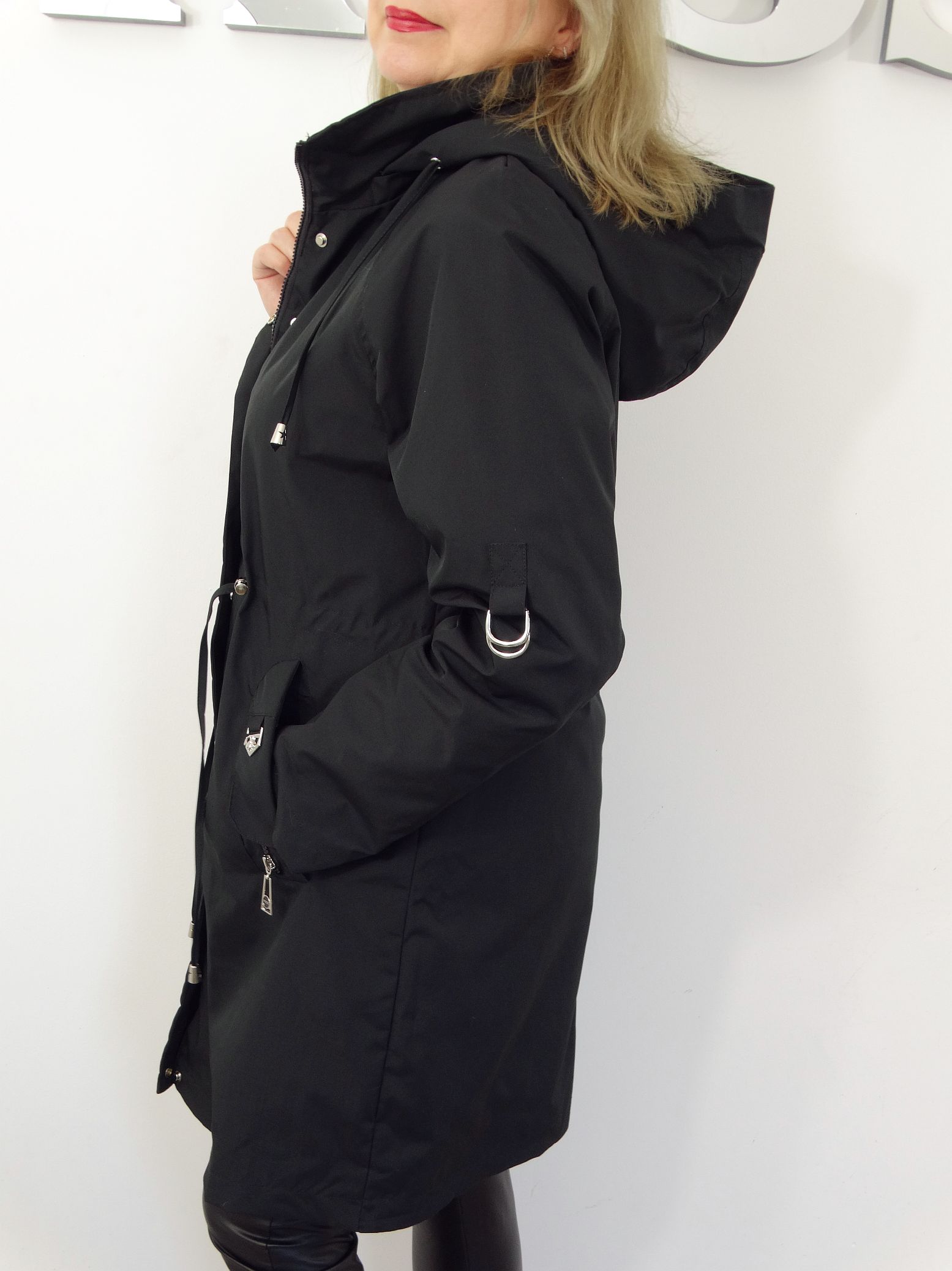 Płaszczyk Damski Wiosenny Parka Wiatrówka LILY od 44 do 54 czarny - obrazek 5