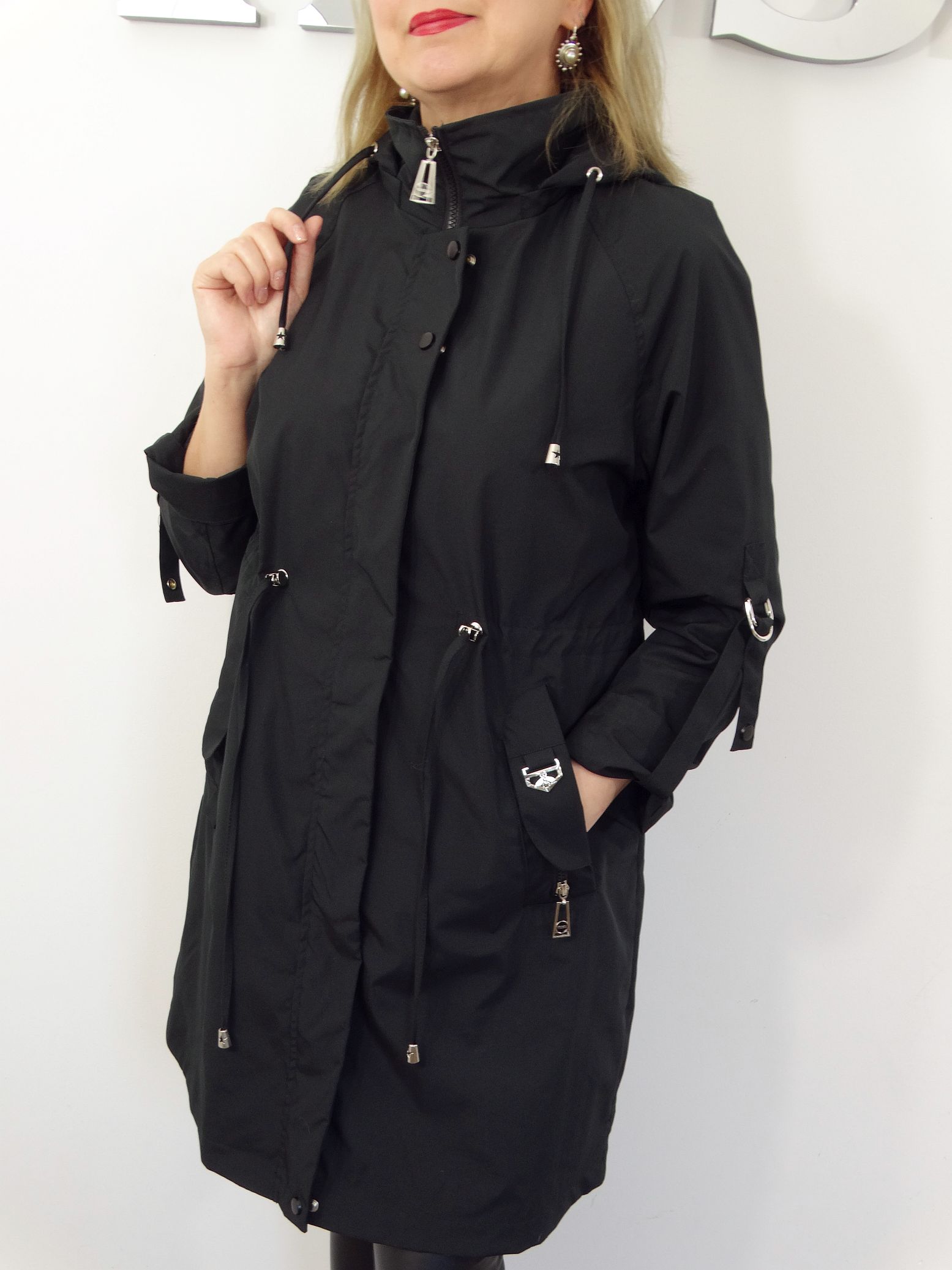 Płaszczyk Damski Wiosenny Parka Wiatrówka LILY od 44 do 54 czarny - obrazek 2
