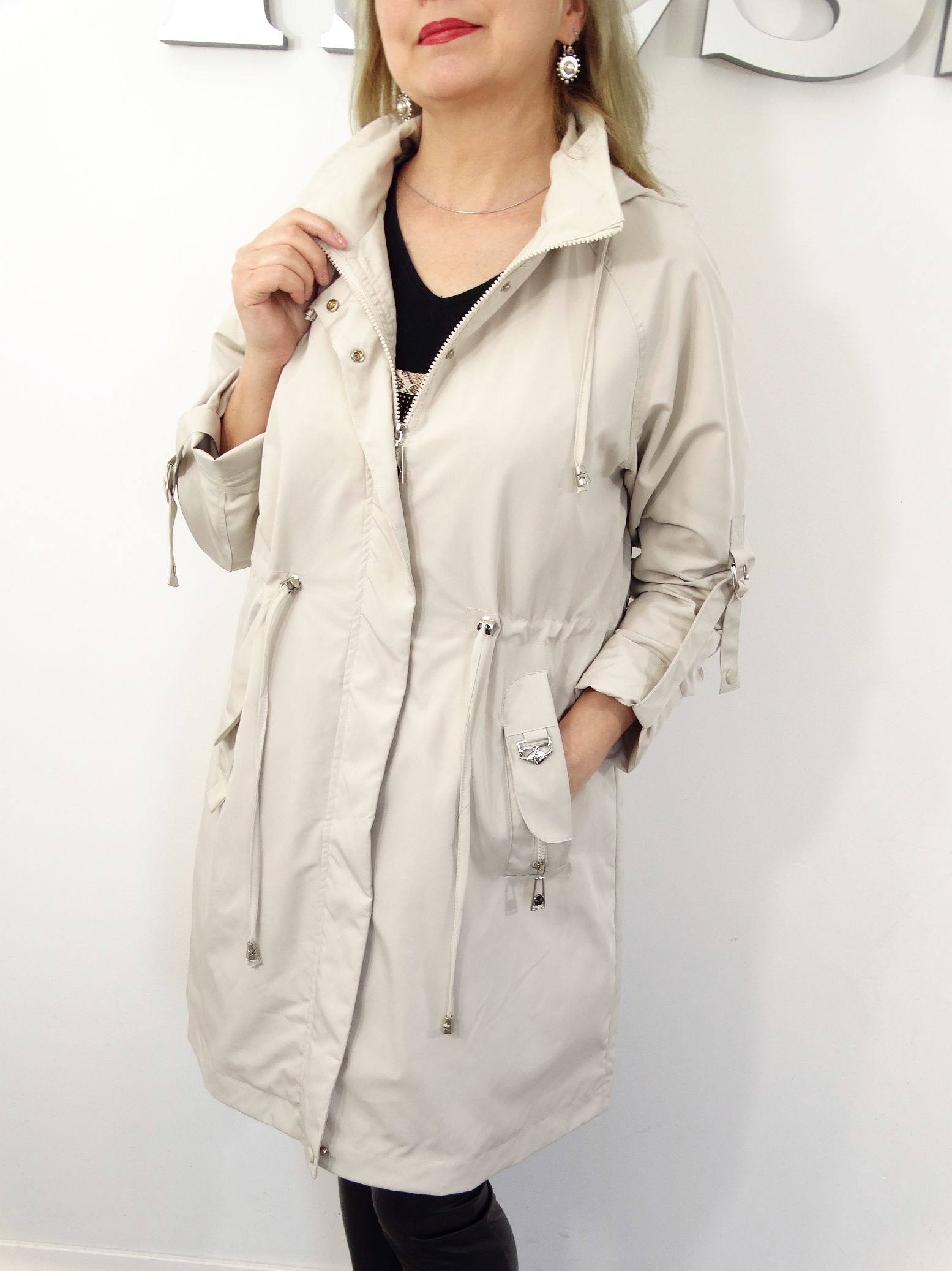 Płaszczyk Damski Wiosenny Parka Wiatrówka LILY od 44 do 54 kremowy - obrazek 6