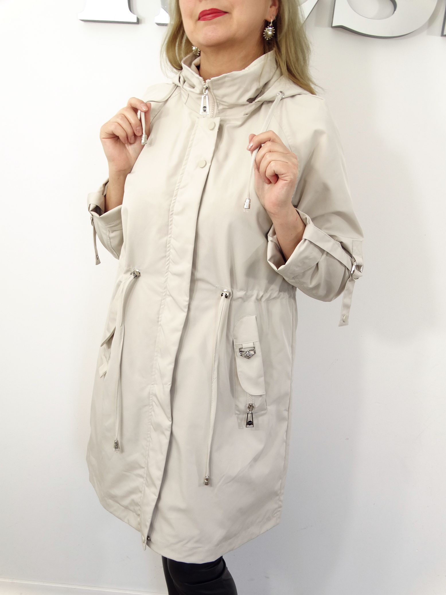 Płaszczyk Damski Wiosenny Parka Wiatrówka LILY od 44 do 54 kremowy - obrazek 7