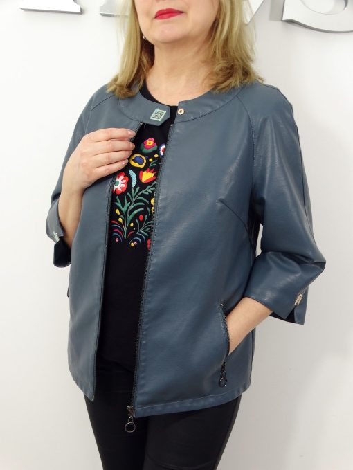 Elegancka Kurtka Ramoneska z Ekoskóry MIRELLA od 42 do 62 morska