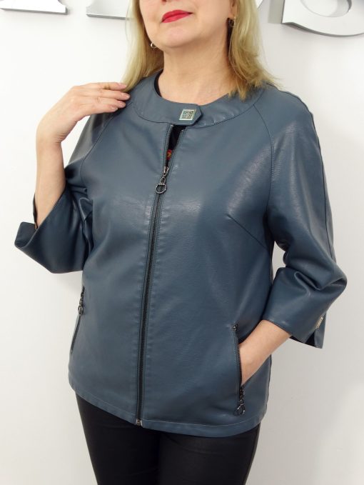 Elegancka Kurtka Ramoneska z Ekoskóry MIRELLA od 42 do 62 morska