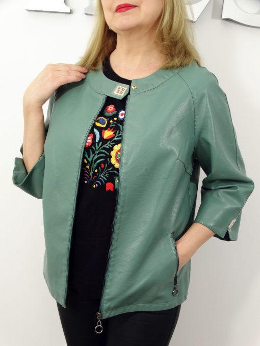 Elegancka Kurtka Ramoneska z Ekoskóry MIRELLA od 42 do 62 zielona