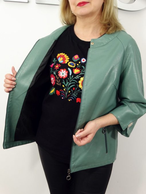 Elegancka Kurtka Ramoneska z Ekoskóry MIRELLA od 42 do 62 zielona