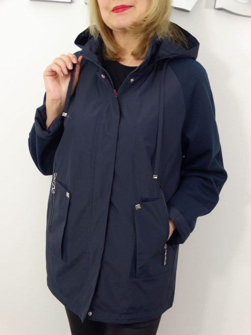 Kurtka Wiatrówka Parka z Odpinanym Kapturem ELISA od 44 do 64 granatowa
