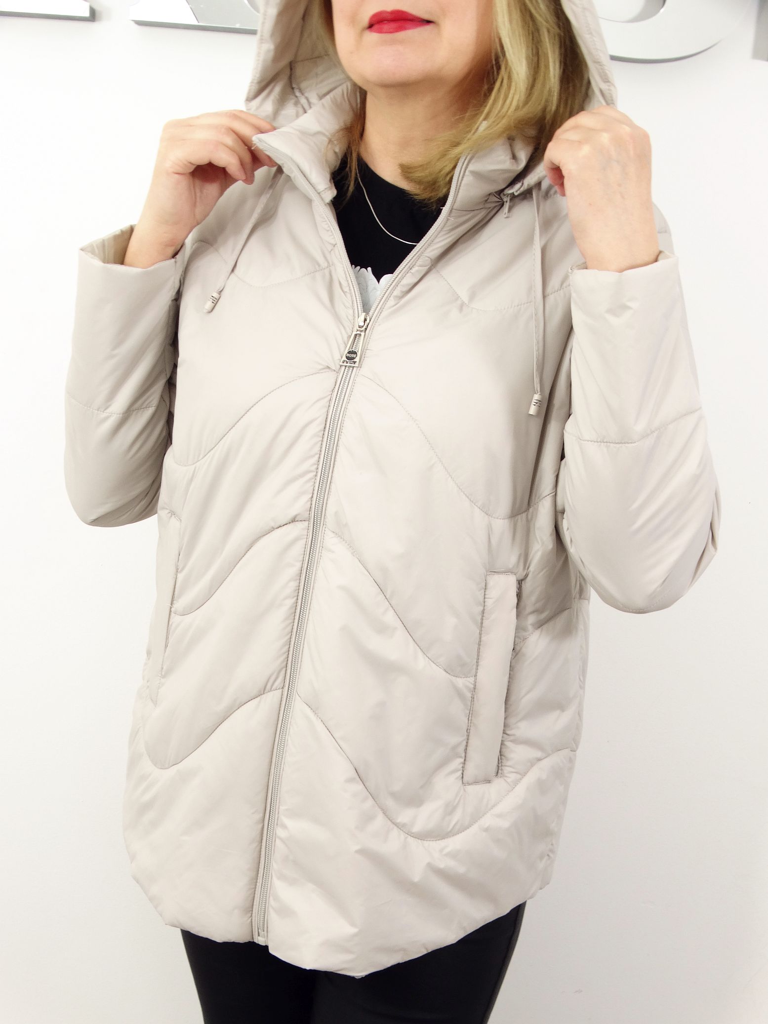 Kurtka Damska Pikowana Wiosenna Przejściowa AURA od 44 do 54 kremowa - obrazek 6