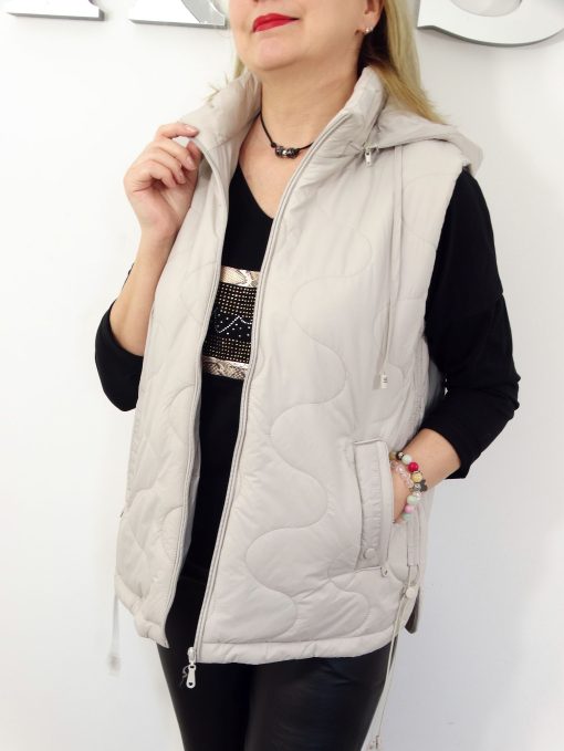 Kamizelka Wiosenna Bezrękawnik z Odpinanym Kapturem ETTA od 44 do 54 kremowa