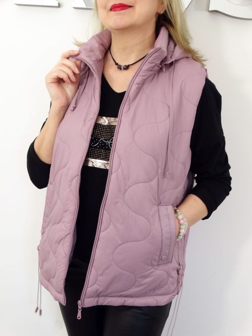 Kamizelka Wiosenna Bezrękawnik z Odpinanym Kapturem ETTA od 44 do 54 pudrowa