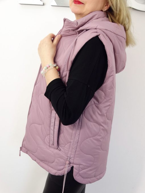 Kamizelka Wiosenna Bezrękawnik z Odpinanym Kapturem ETTA od 44 do 54 pudrowa