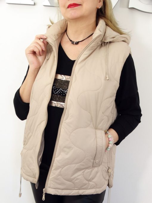 Kamizelka Wiosenna Bezrękawnik z Odpinanym Kapturem ETTA od 44 do 54 beżowa