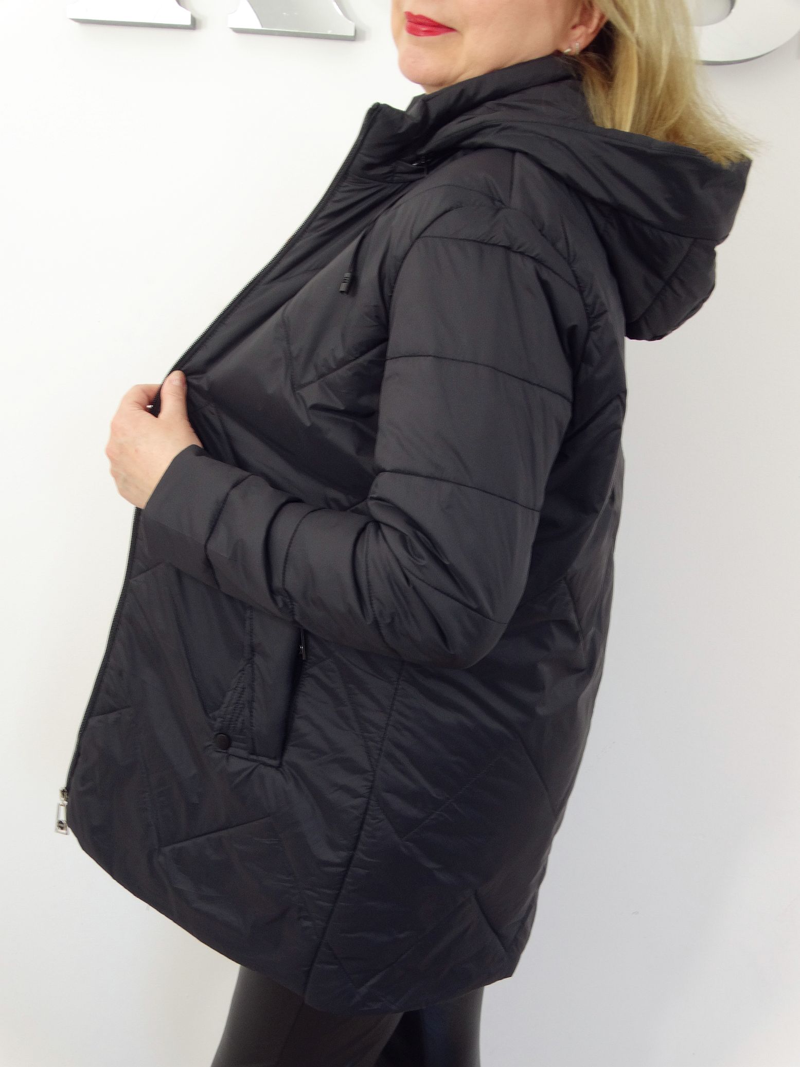 Kurtka Damska Płaszczyk Wiosenny FLORENS od 44 do 54 czarny - obrazek 6