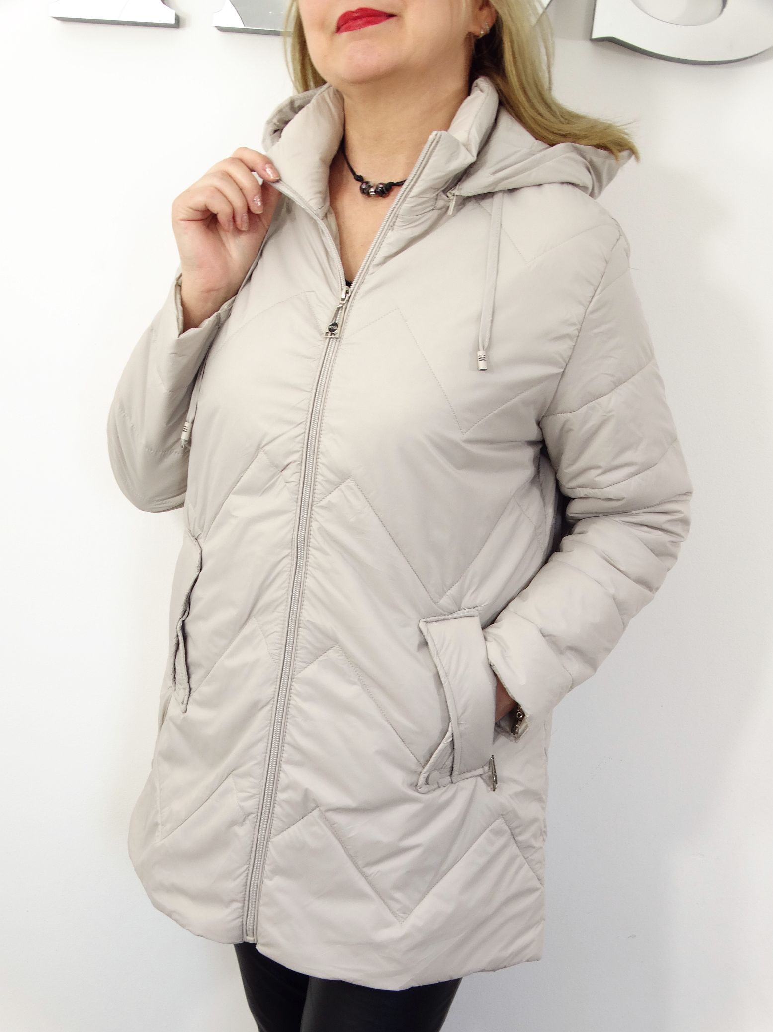 Kurtka Damska Płaszczyk Wiosenny FLORENS od 44 do 54 kremowy - obrazek 4