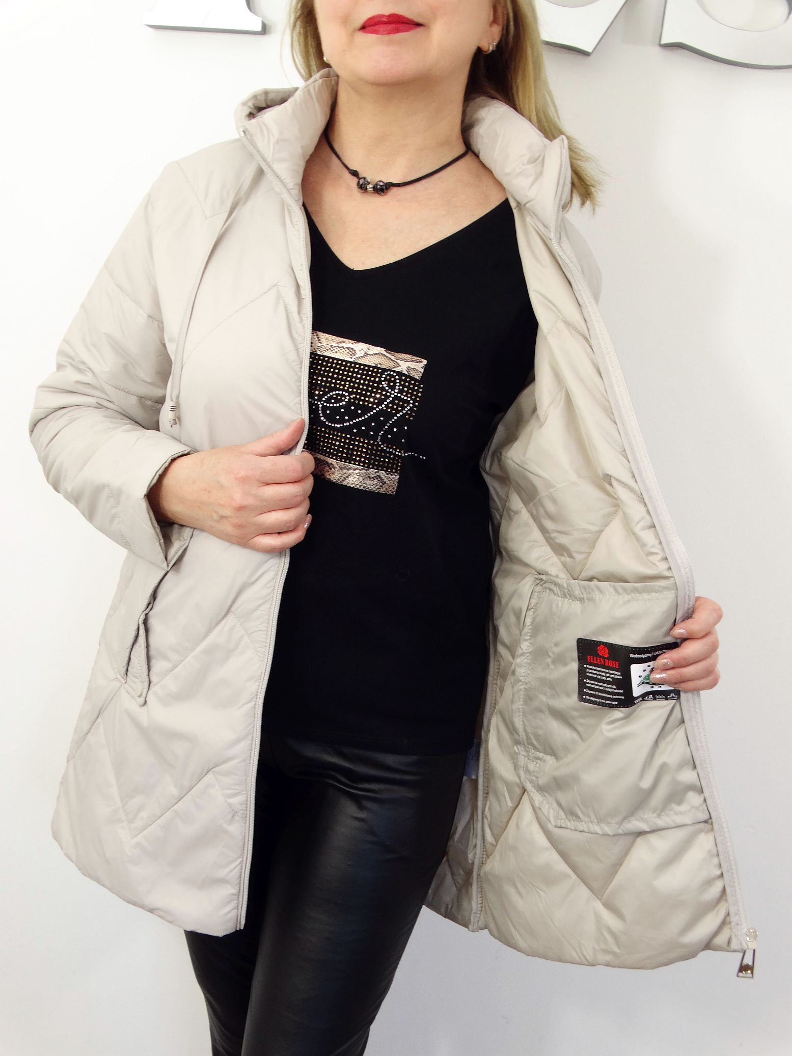 Kurtka Damska Płaszczyk Wiosenny FLORENS od 44 do 54 kremowy - obrazek 6