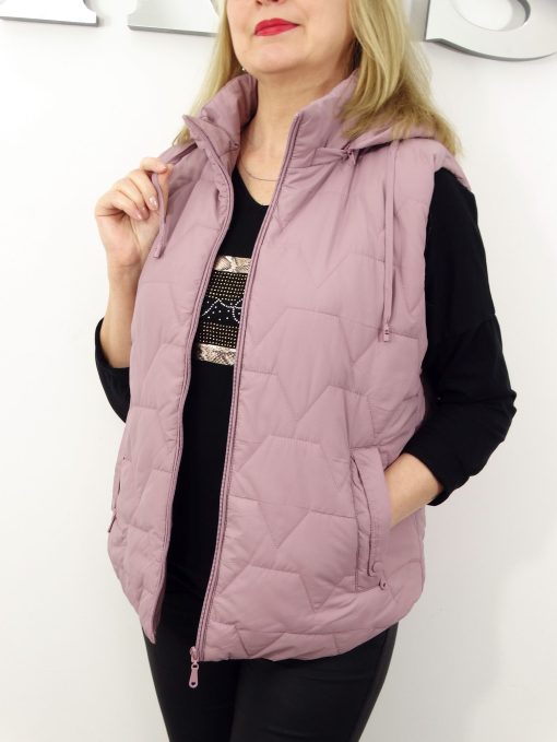 Kamizelka Wiosenna Bezrękawnik z Odpinanym Kapturem TRISS od 44 do 54 różowa