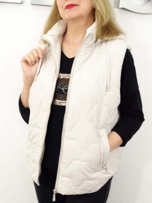 Kamizelka Wiosenna Bezrękawnik z Odpinanym Kapturem TRISS od 44 do 54 kremowa