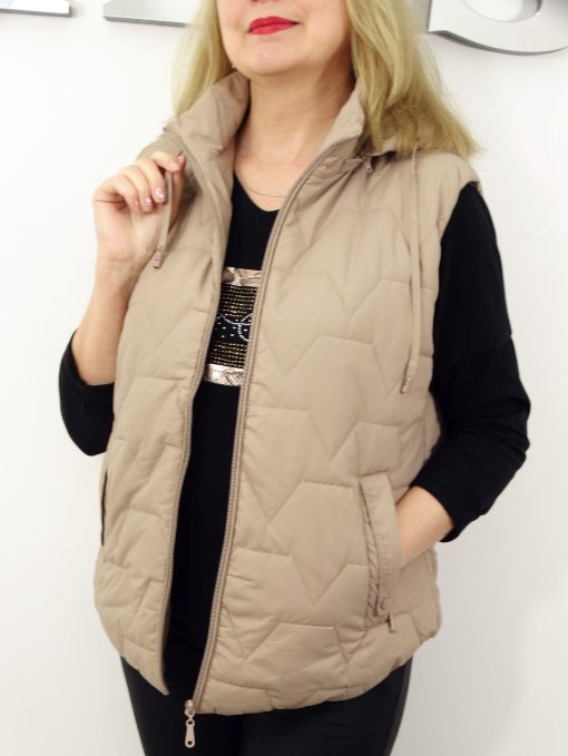 Kamizelka Wiosenna Bezrękawnik z Odpinanym Kapturem TRISS od 44 do 54 beżowa