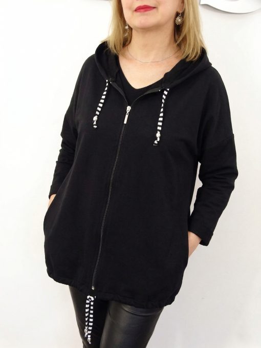 Lekka Bawełniana Bluza z Kapturem MIKA rozmiary od 48 do 54 czarna