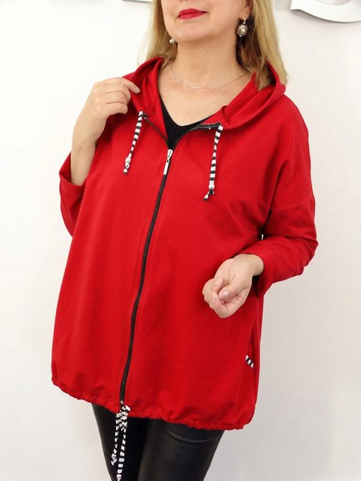 Lekka Bawełniana Bluza z Kapturem MIKA rozmiary od 48 do 54 czerwona