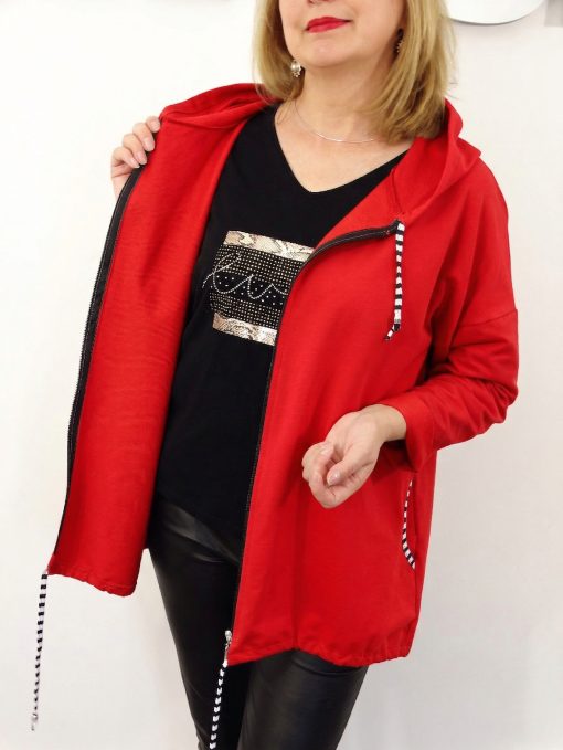 Lekka Bawełniana Bluza z Kapturem MIKA rozmiary od 48 do 54 czerwona