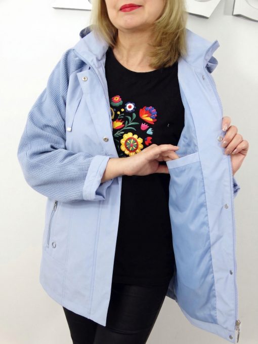 Kurtka Wiatrówka Parka z Odpinanym Kapturem ELISA od 44 do 64 jasny błękit