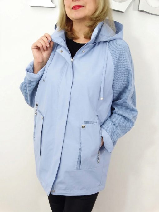 Kurtka Wiatrówka Parka z Odpinanym Kapturem ELISA od 44 do 64 jasny błękit