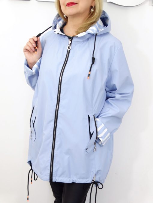 Kurtka Damska Wiatrówka z Odpinanym Kapturem Plus Size GEMMA2 od 54 do 64 błękitna