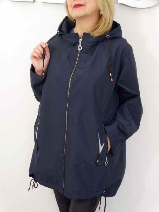 Kurtka Damska Wiatrówka z Odpinanym Kapturem Plus Size GEMMA od 54 do 64 granatowa
