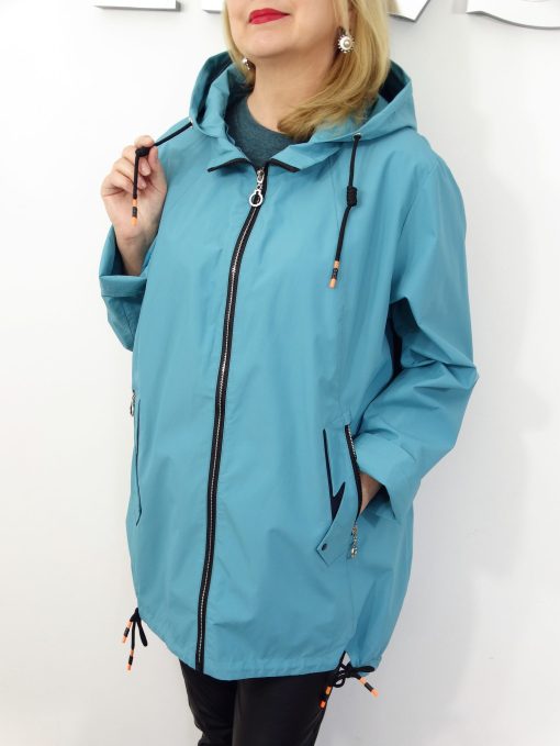 Kurtka Damska Wiatrówka z Odpinanym Kapturem Plus Size GEMMA od 54 do 64 morska zieleń