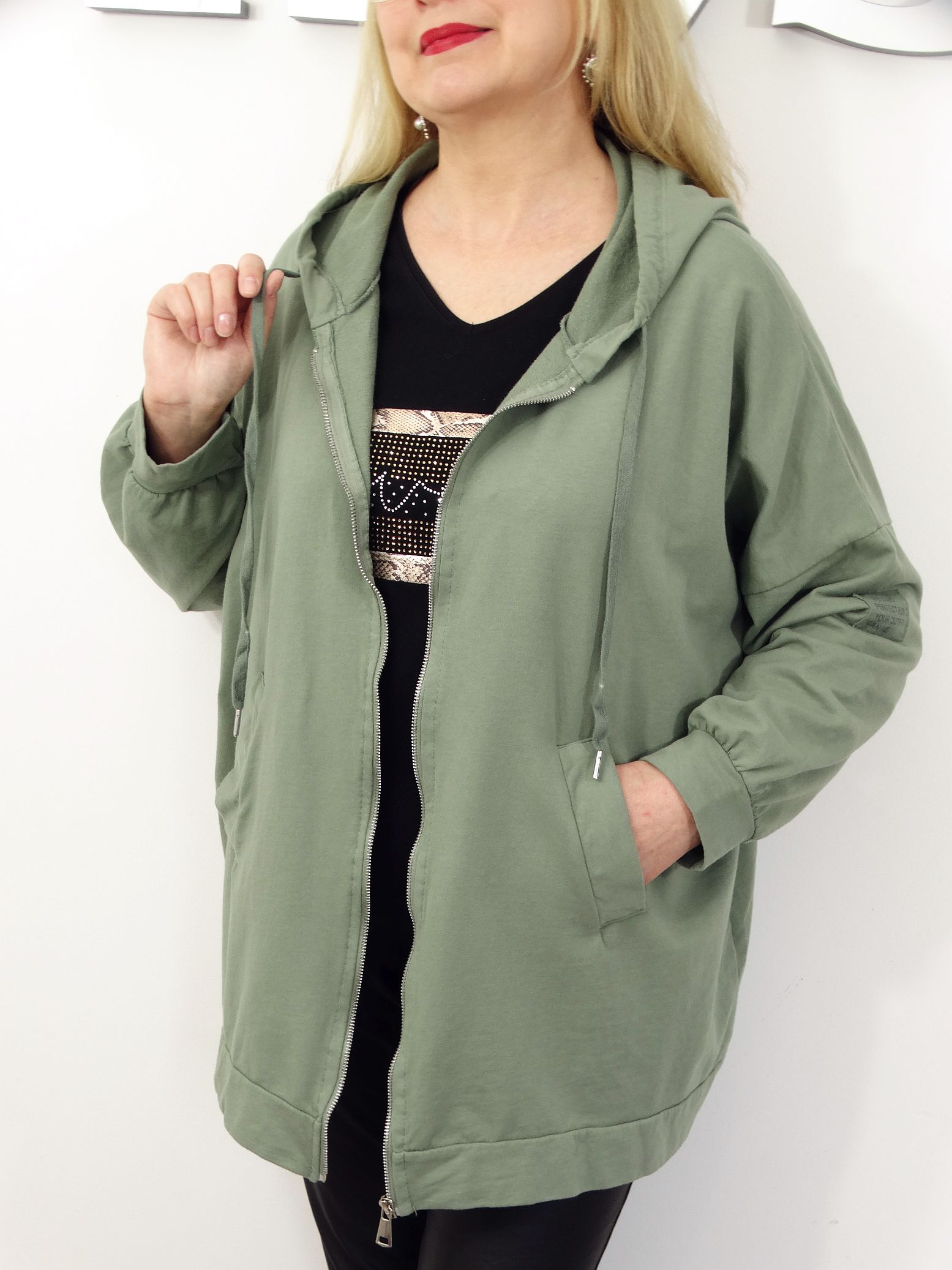 Bluza Damska Bawełniana Narzutka JOANNA PLUS SIZE od 50 do 58 oliwka - obrazek 5