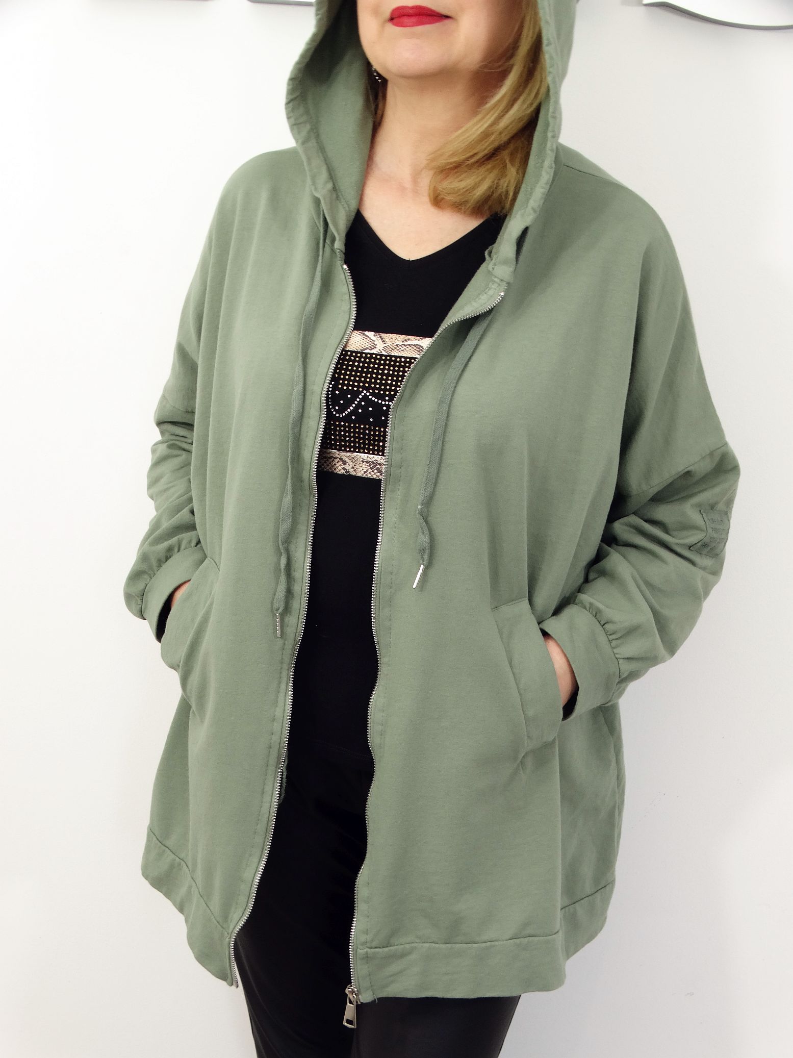 Bluza Damska Bawełniana Narzutka JOANNA PLUS SIZE od 50 do 58 oliwka - obrazek 7