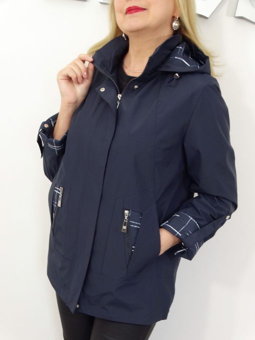 Kurtka Damska Wiatrówka z Odpinanym Kapturem EVA2 od 42 do 52 granatowa